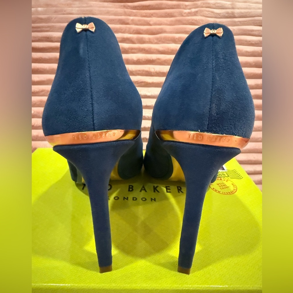 Ted Baker Melnis Denim Blue Heels with Gold Accents - Picture 16 of 16